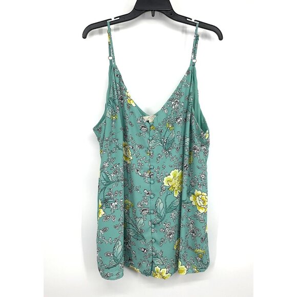 LOFT Top Floral Print Sleeveless V Neck Button Cami Tank Strappy - Picture 2 of 11